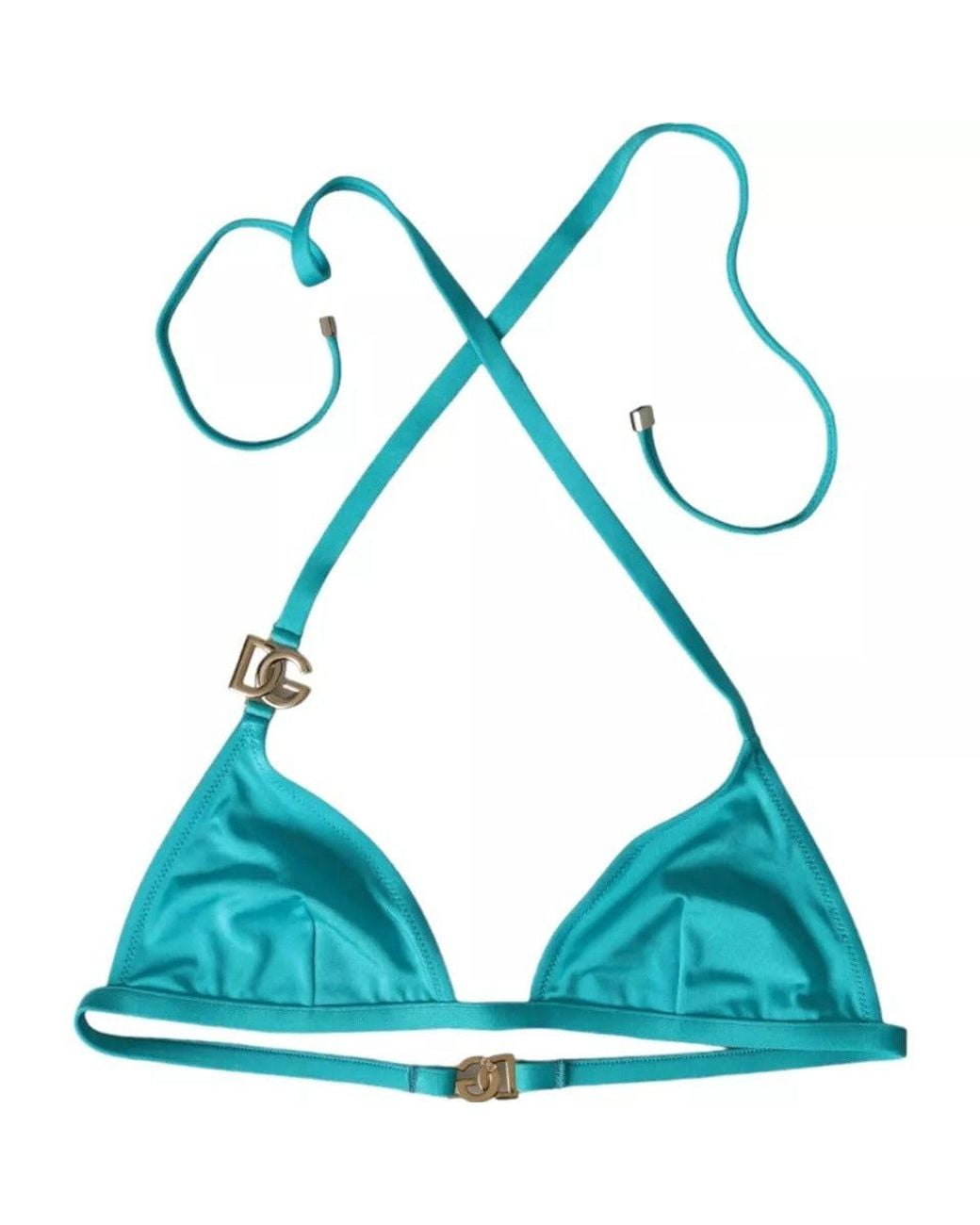 Dolce & Gabbana Blue Halter Dg Logo Swimwear Beachwear Bikini Top
