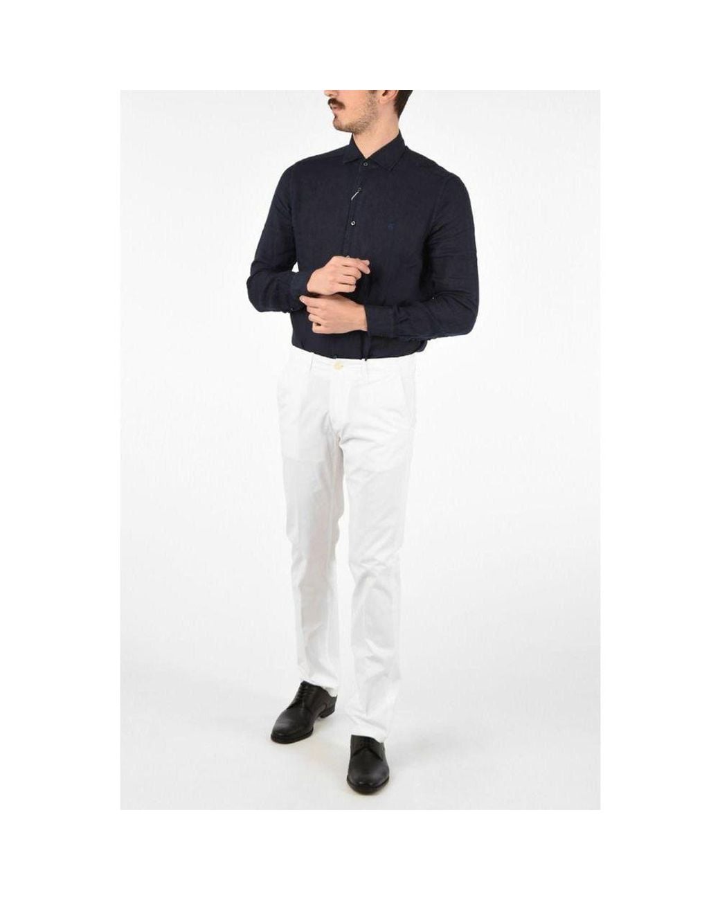 Corneliani Black White Cotton Chino Pants for men