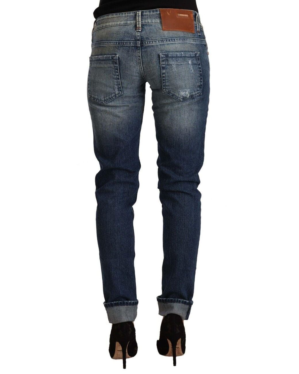Acht Blue Washed Low Waist Folded Hem Slim Fit Jeans