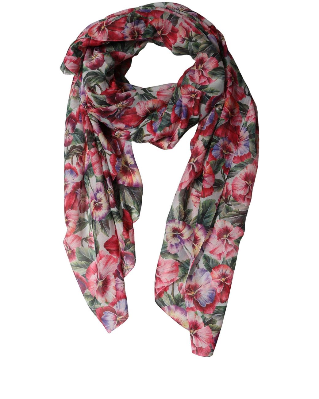 Dolce & Gabbana Red Multicolor Floral Cotton Lace Stole Scarf