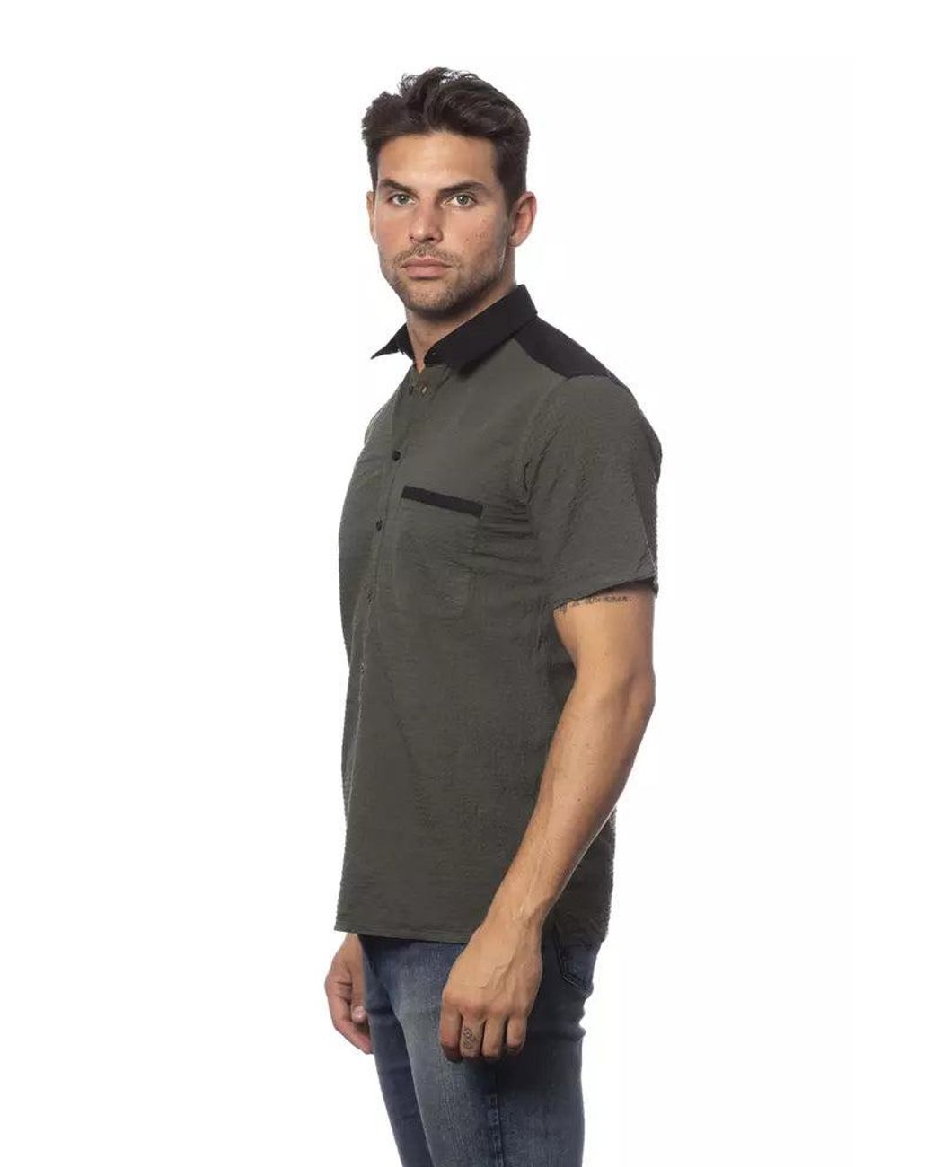Verri Black Army Regular Fit Cotton Blend Shirt for men