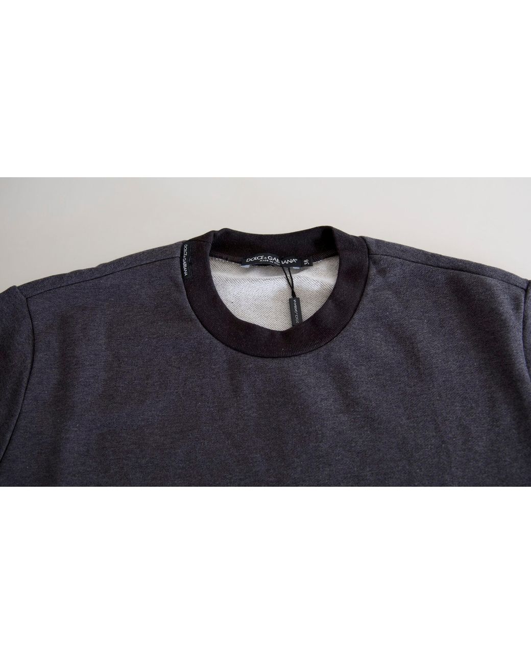 Dolce & Gabbana Blue Dark Gray Cotton Crew Neck Pullover Sweater