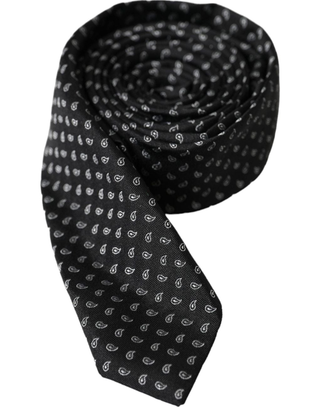 Dolce & Gabbana Black Jacquard Patterned Silk Adjustable Tie for men