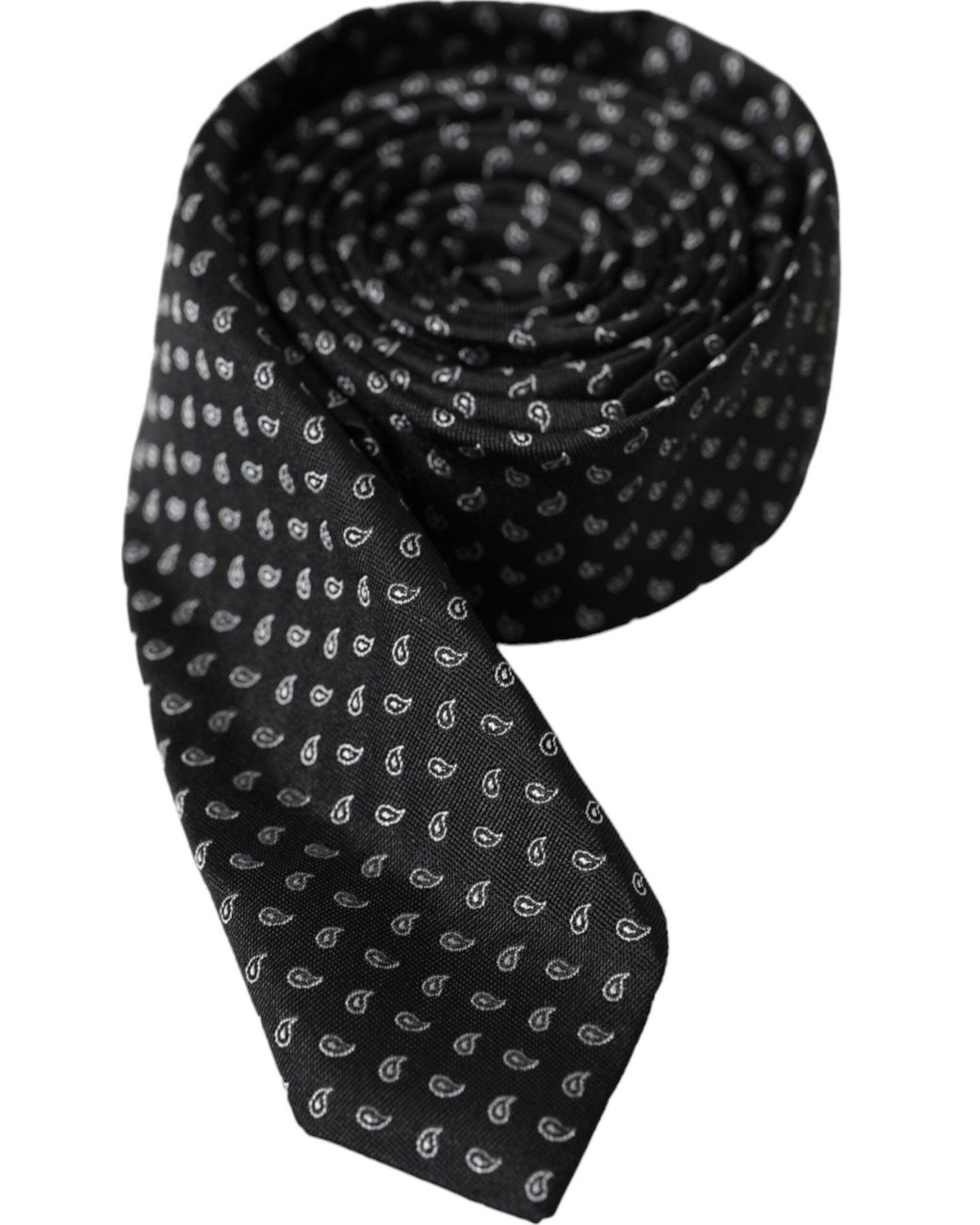 Dolce & Gabbana Black Jacquard Patterned Silk Adjustable Tie for men