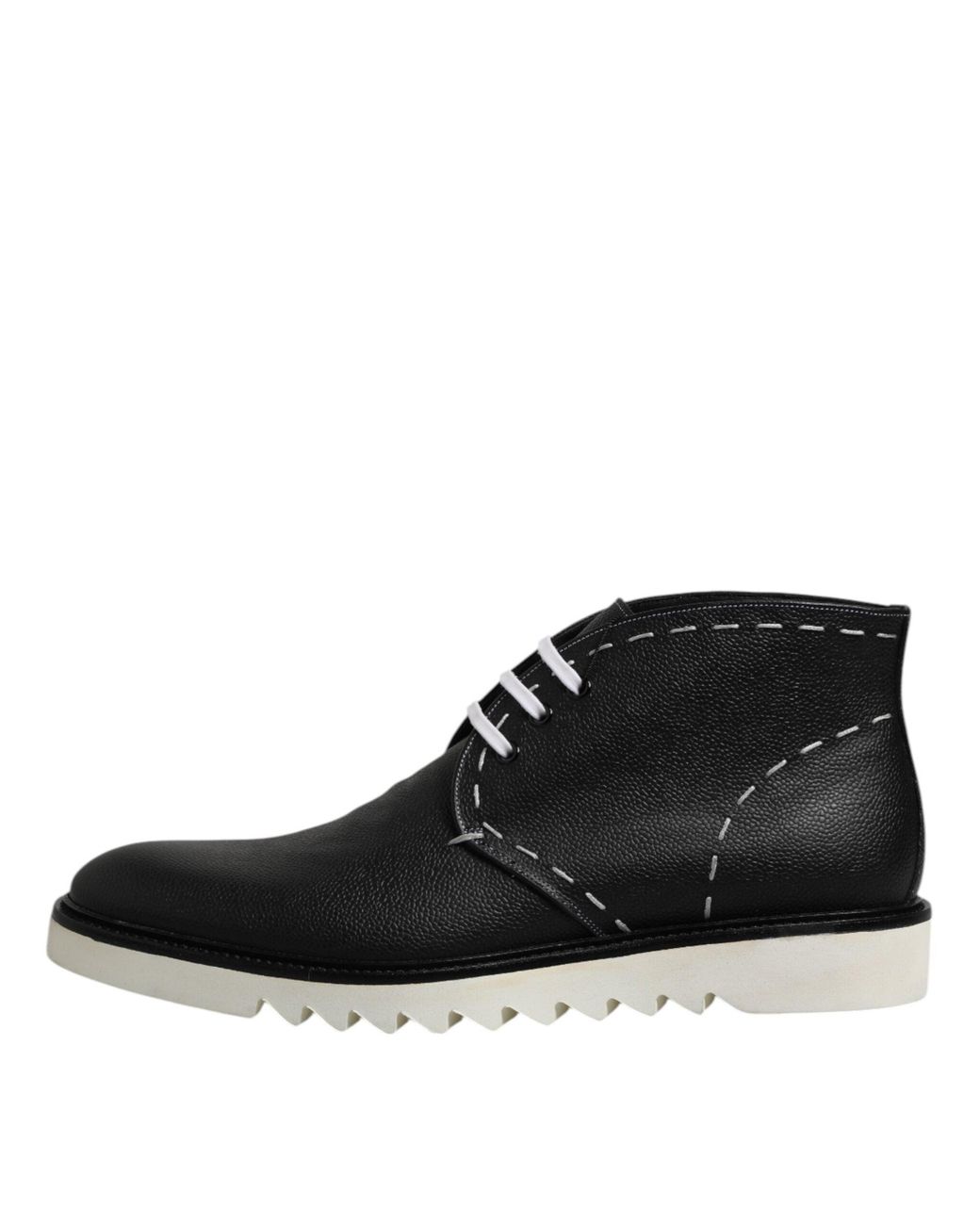Dolce & Gabbana Black Leather Ankle Boot Stitch Detail for men