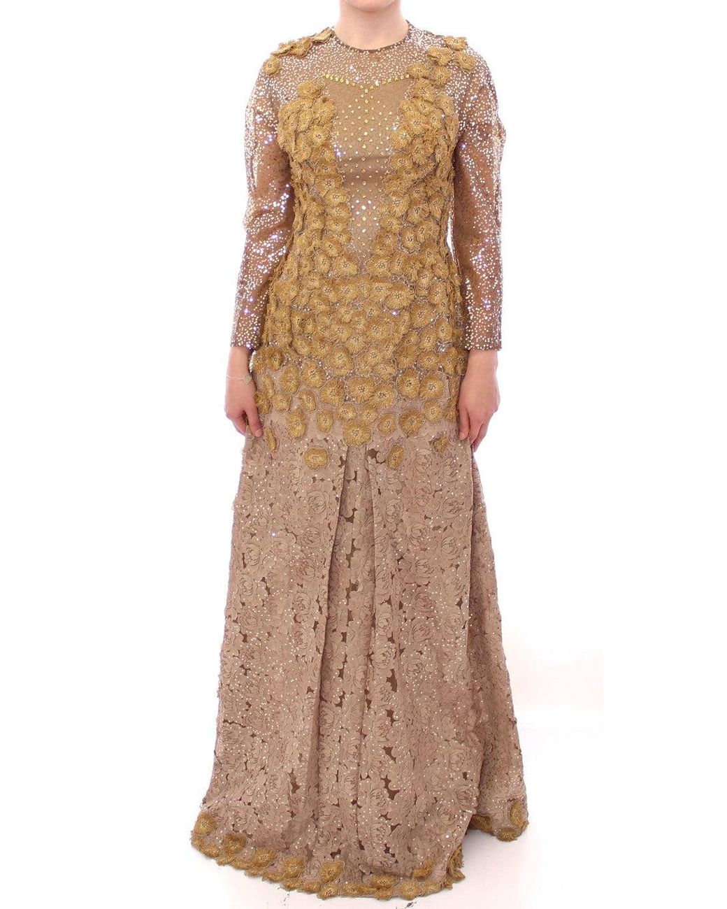 Lanre Da Silva Ajayi Natural Long Lace Maxi Crystal Dress