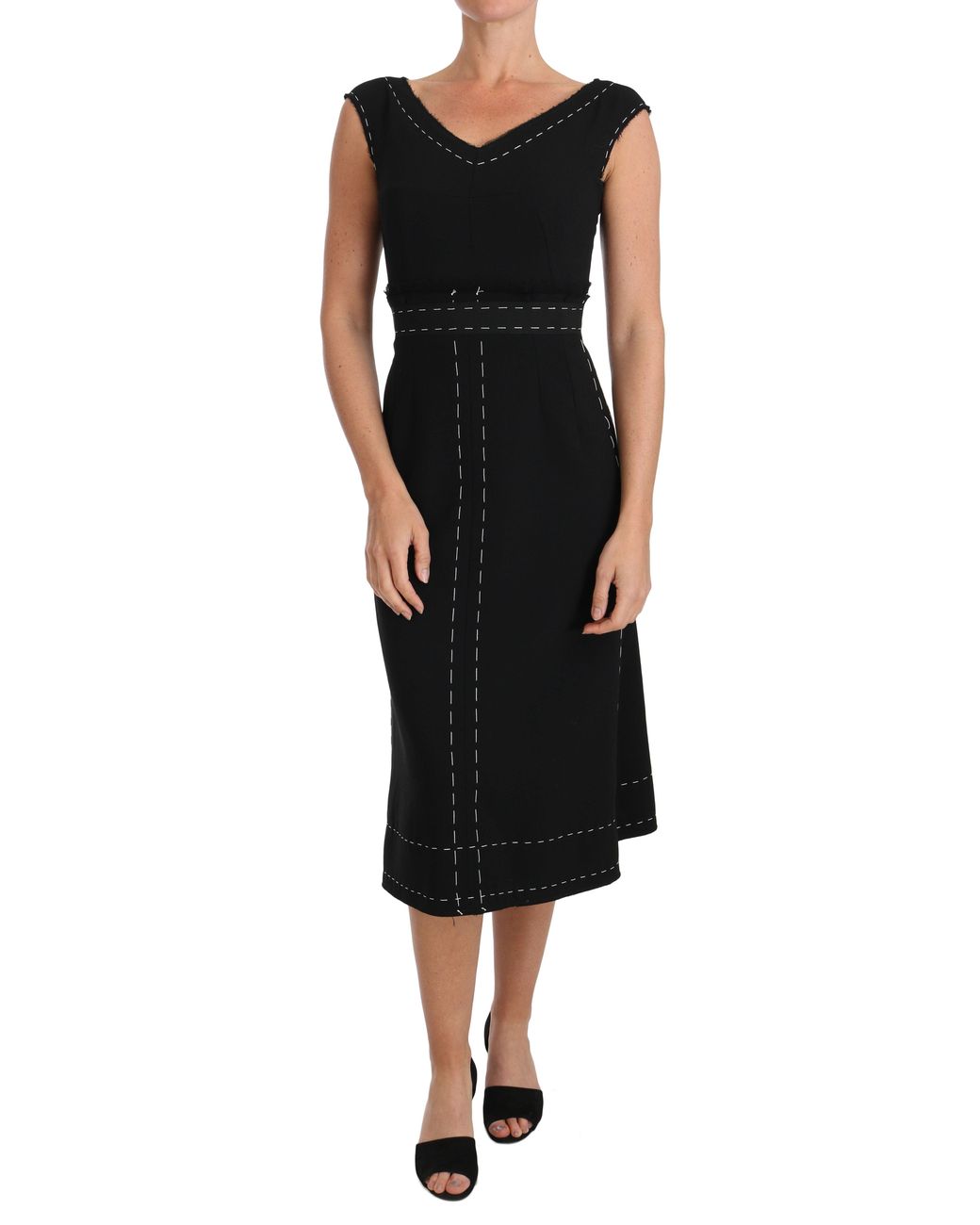 Dolce & Gabbana Black Wool Stretch A-Line Sheath Dress