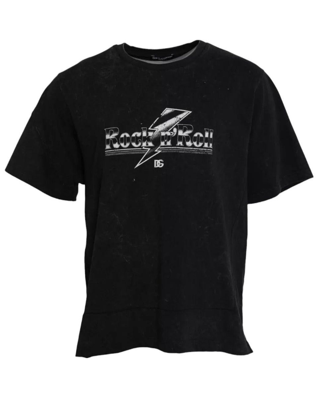 Dolce & Gabbana Black Graphic Print Cotton Crew Neck T-Shirt for men