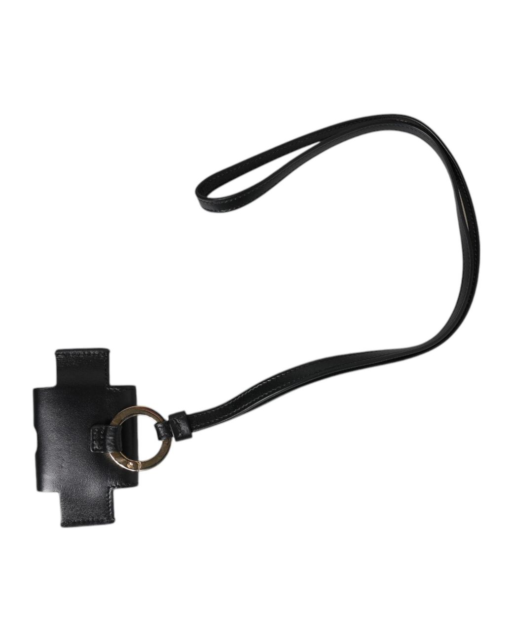 Dolce & Gabbana Black Leather Strap Metal Logo Plaque Airpods Case for men
