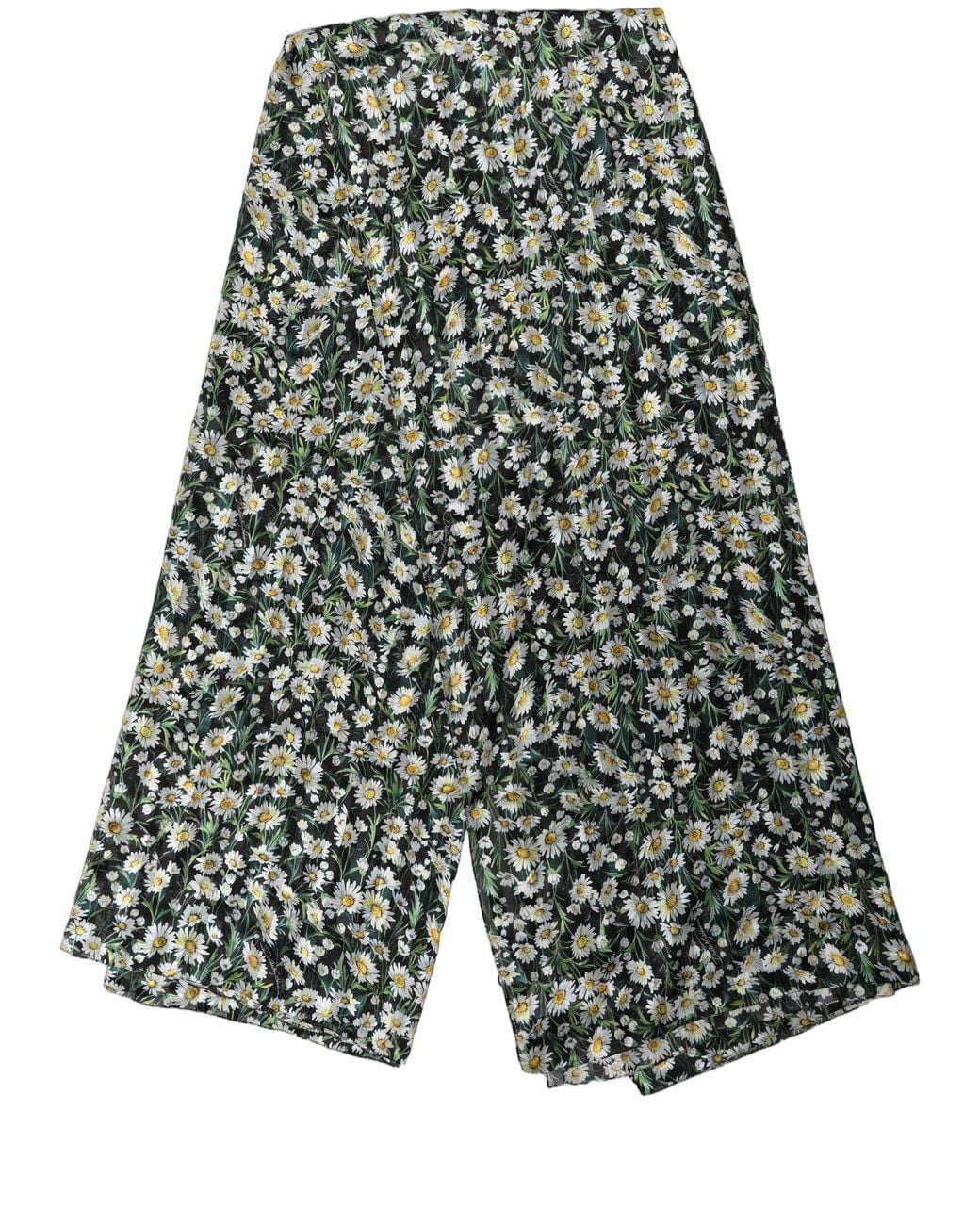 Dolce & Gabbana Green Black Silk Daisy Chiffon Long Stole Scarf