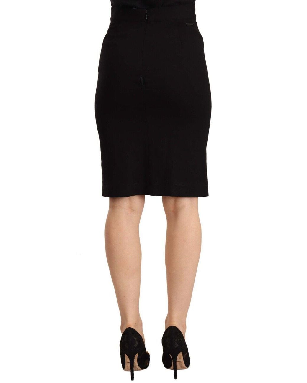 Gianfranco Ferré Black Gf Ferre High Waist Viscose Knee Length Pencil Cut Skirt