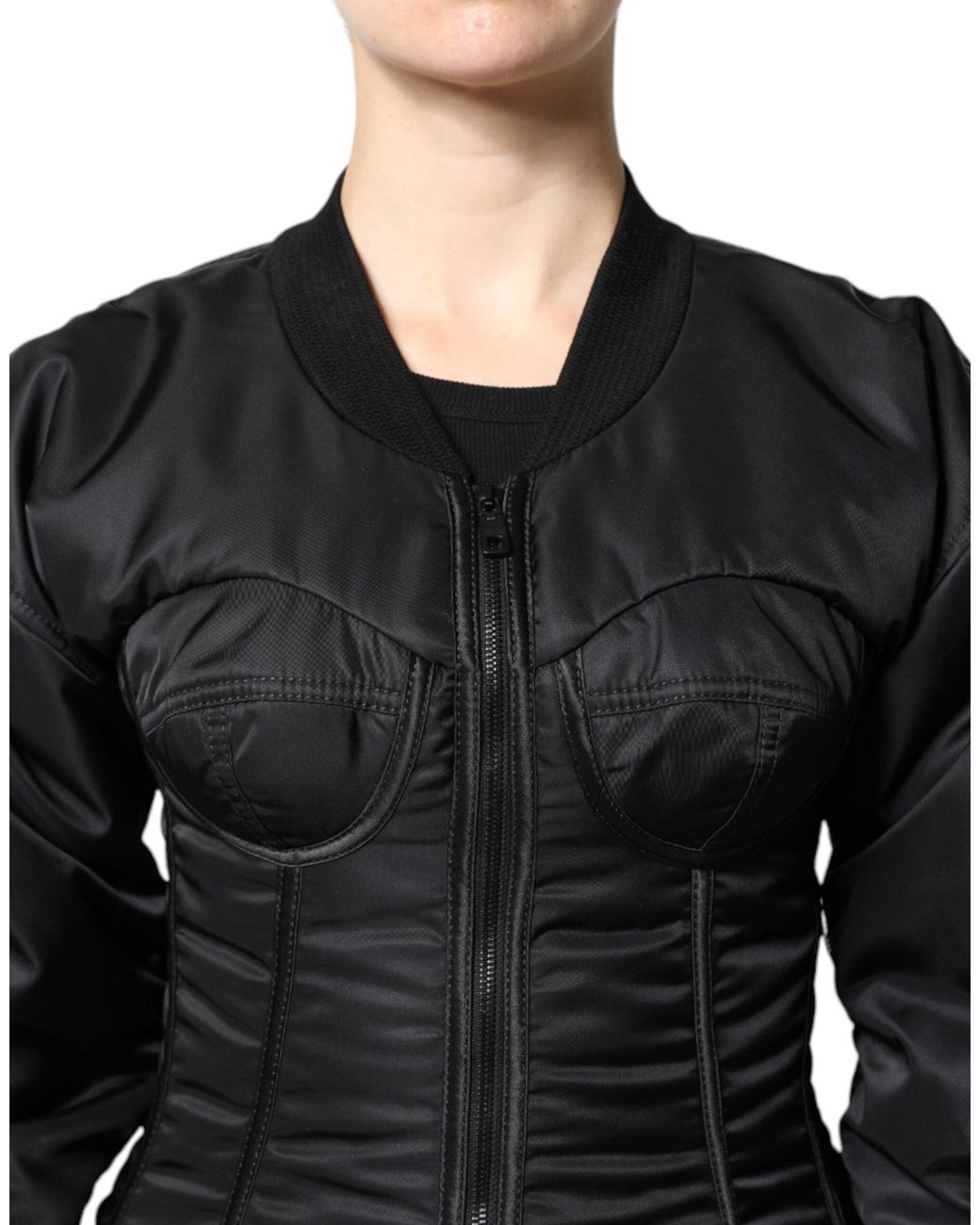 Dolce & Gabbana Black Nylon Full Zip Bustier Corset Jacket for men