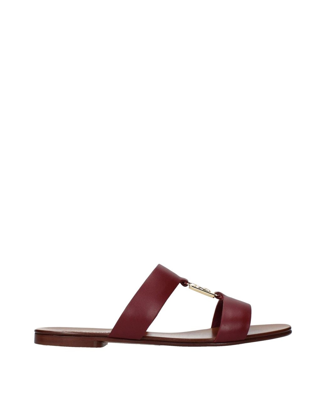 Dolce & Gabbana Brown Red Leather Slippers