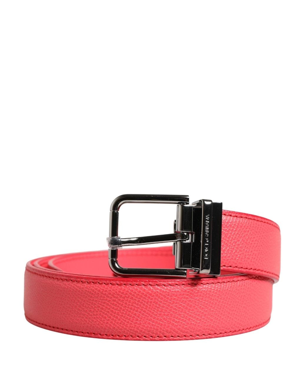 Dolce & Gabbana Pink Calf Leather Metal Buckle Belt