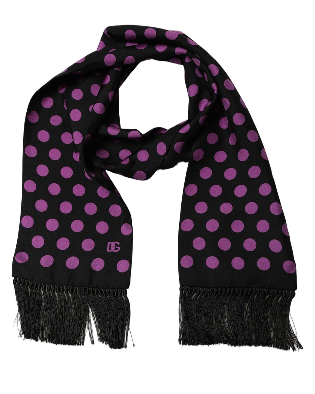 Dolce & Gabbana Multicolor Men Black Purple Polka Dot Fringed Lace Stole Scarf for men