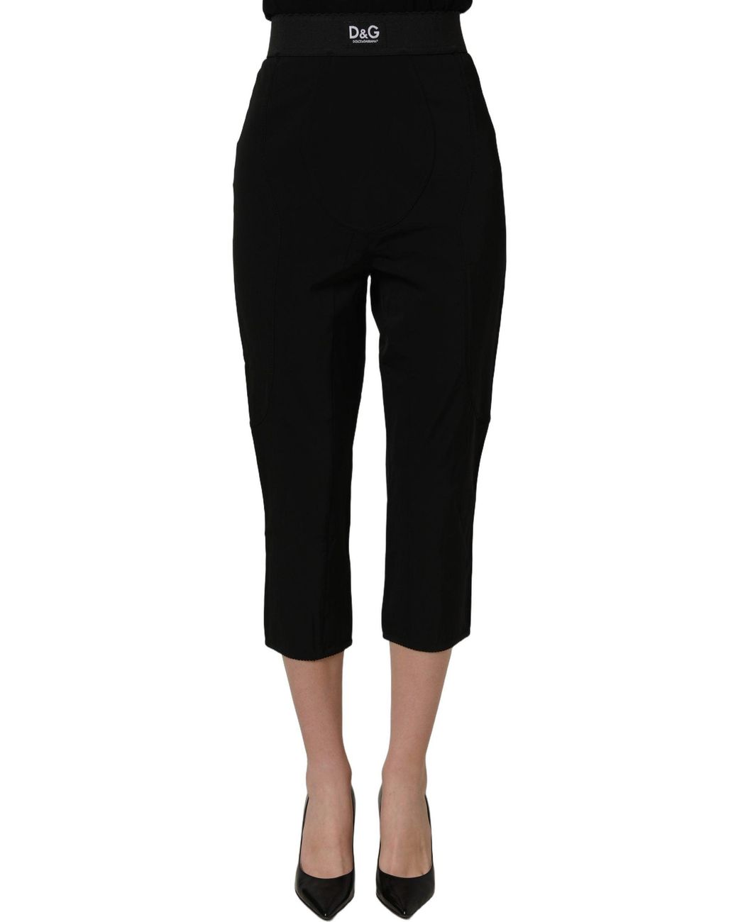 Dolce & Gabbana Black Viscose High Waist Capri Trouser Pants