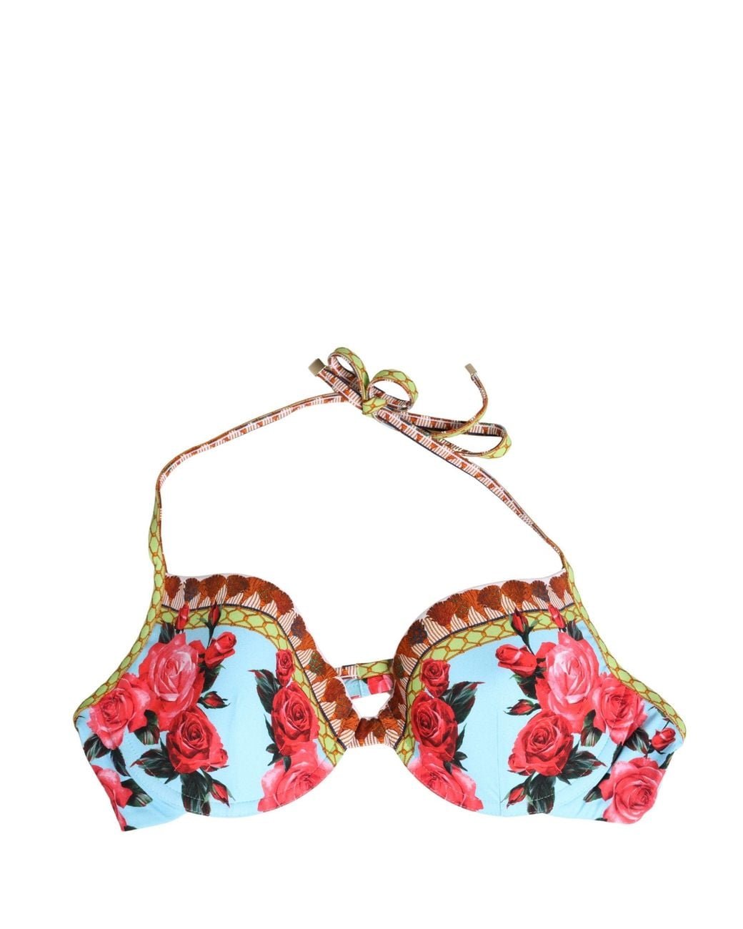 Dolce & Gabbana Red Multicolor Floral Print Halter Bikini Top Swimwear