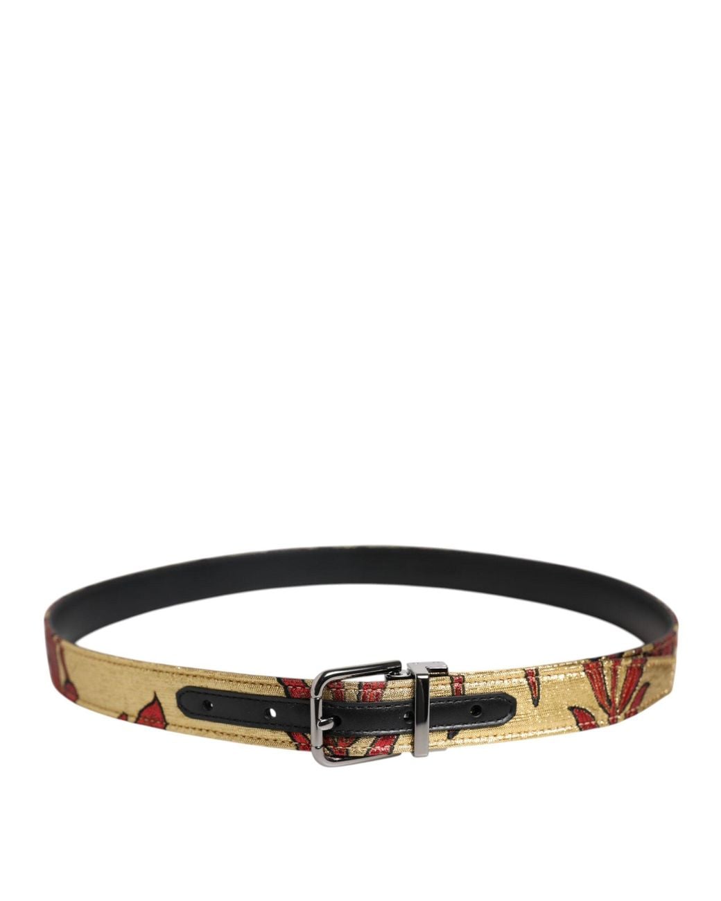 Dolce & Gabbana Black Floral Jacquard Metal Buckle Belt for men