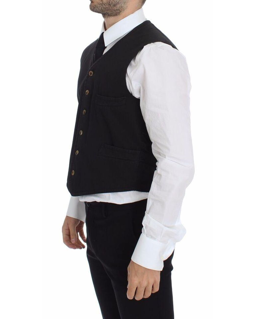 Dolce & Gabbana Blue Black Cotton Viscose Dress Vest Blazer for men