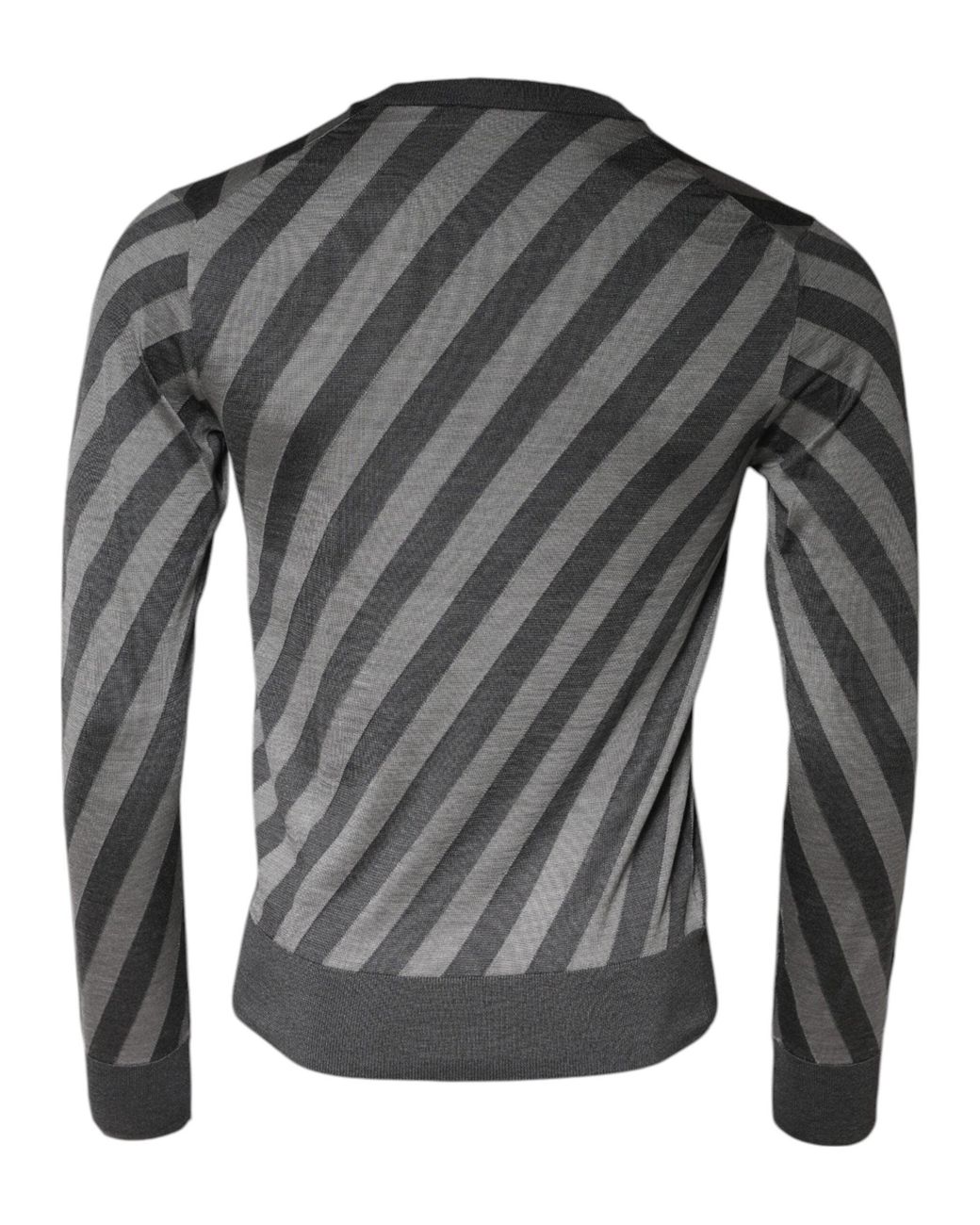 Dolce & Gabbana Gray Stripes Long Sleeve Round Neck Pullover Sweater for men