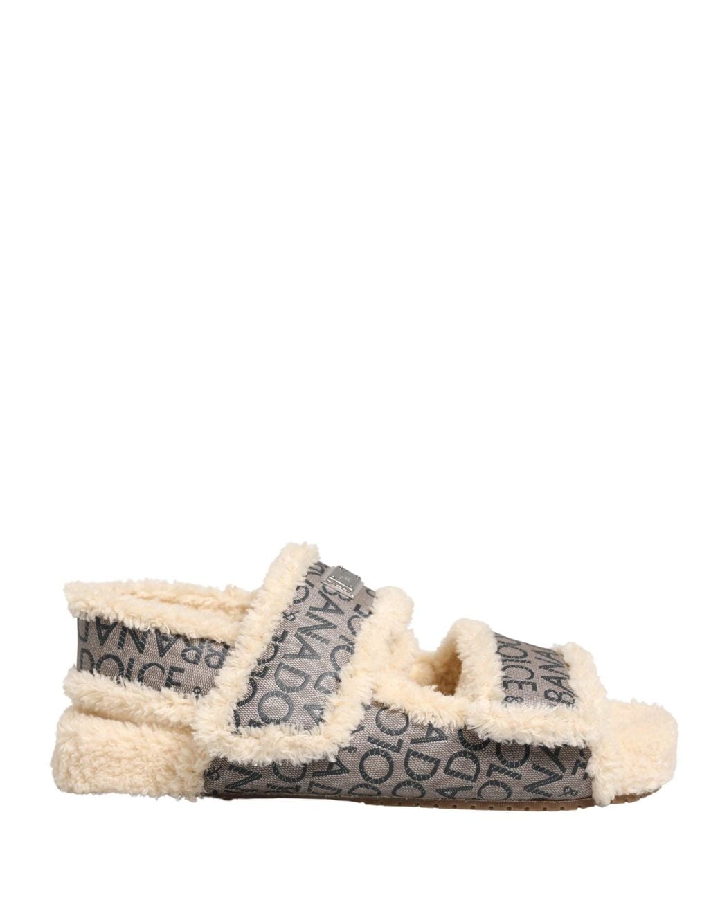 Dolce & Gabbana Natural Beige Faux Fur Logo Print Flats Sandals Shoes for men