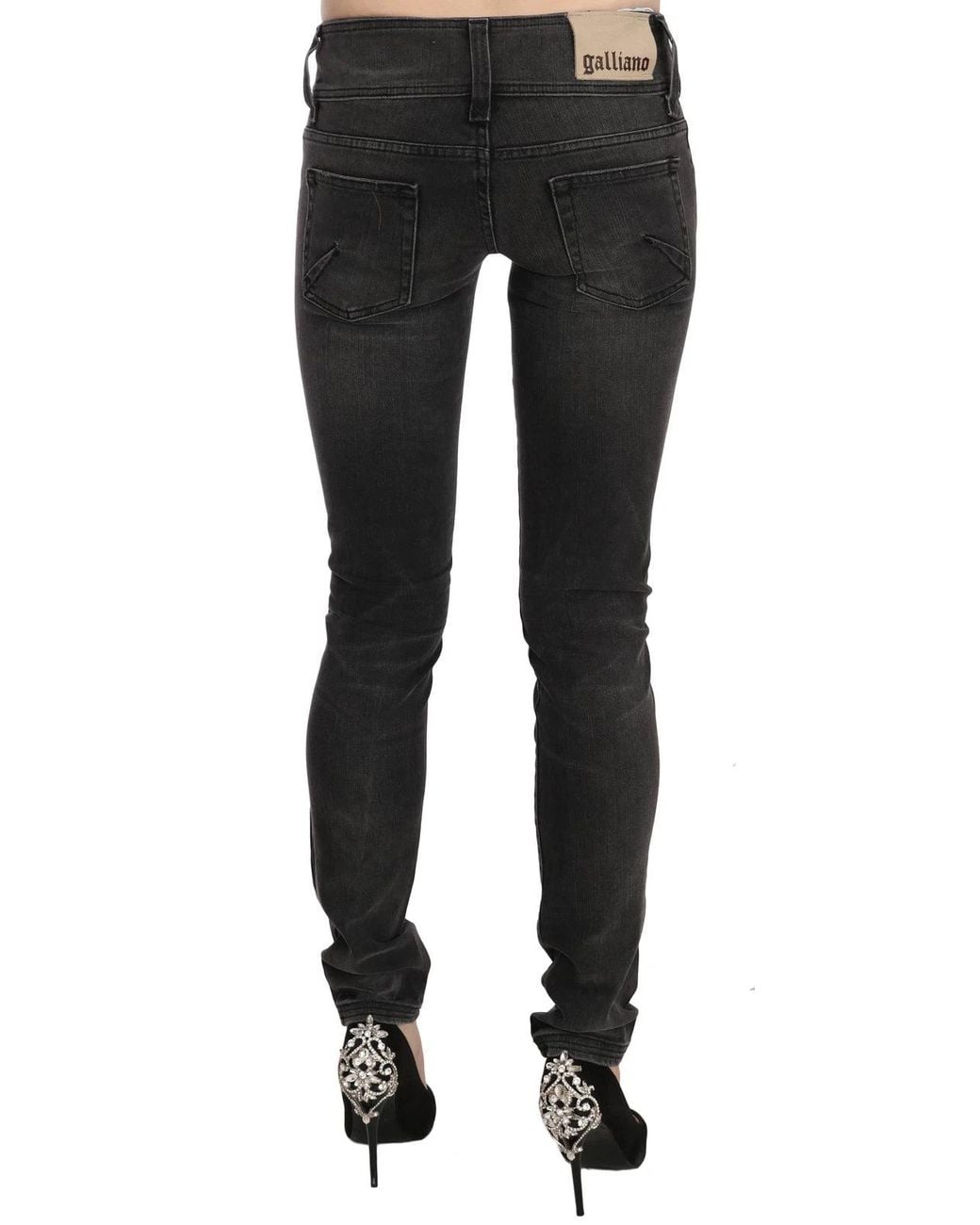 John Galliano Black Washed Low Waist Slim Fit Skinny Denim Pants Jeans