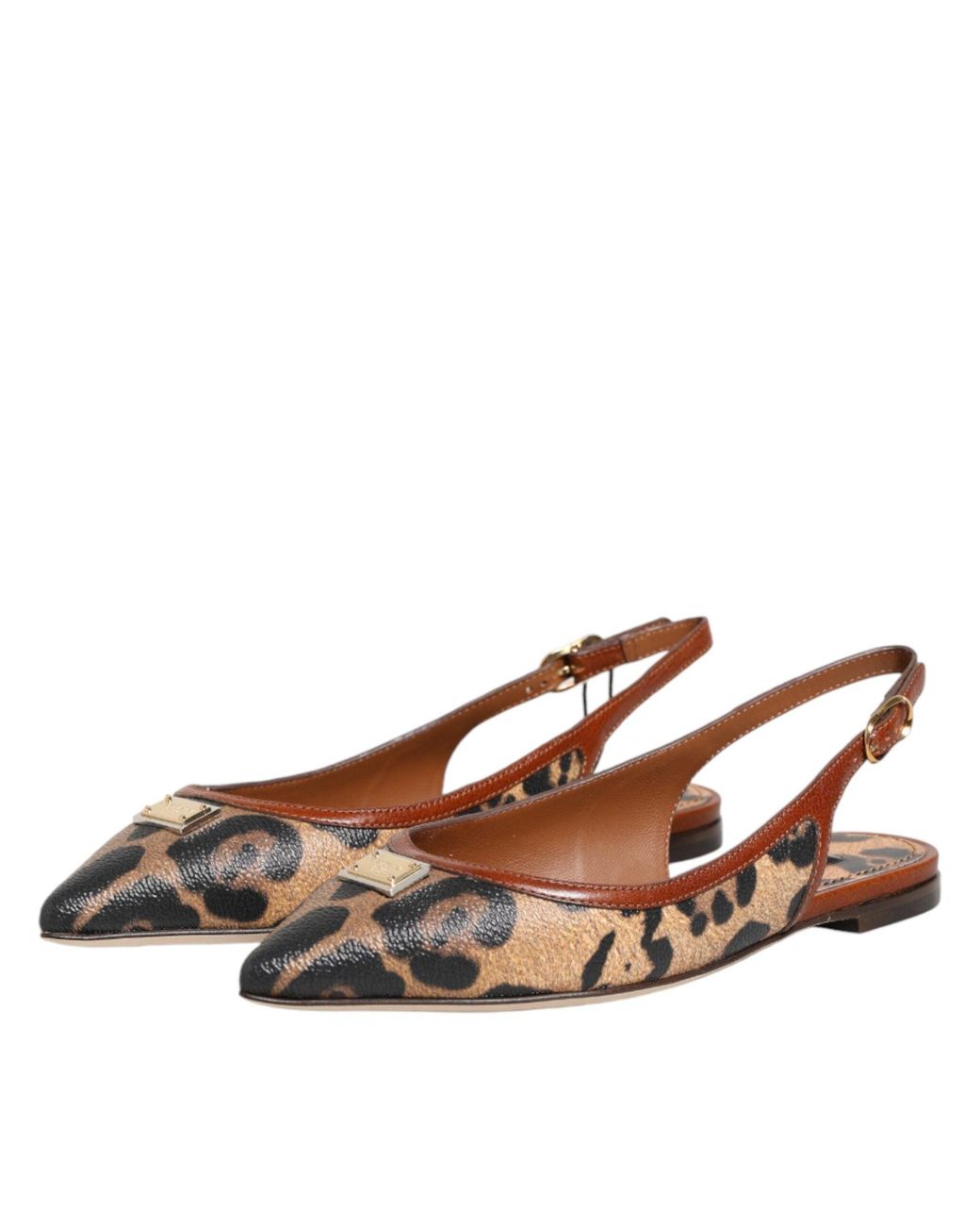 Dolce & Gabbana Brown Leopard Slingback Flats Sandals Shoes Co+Pl+Pu+10Lf