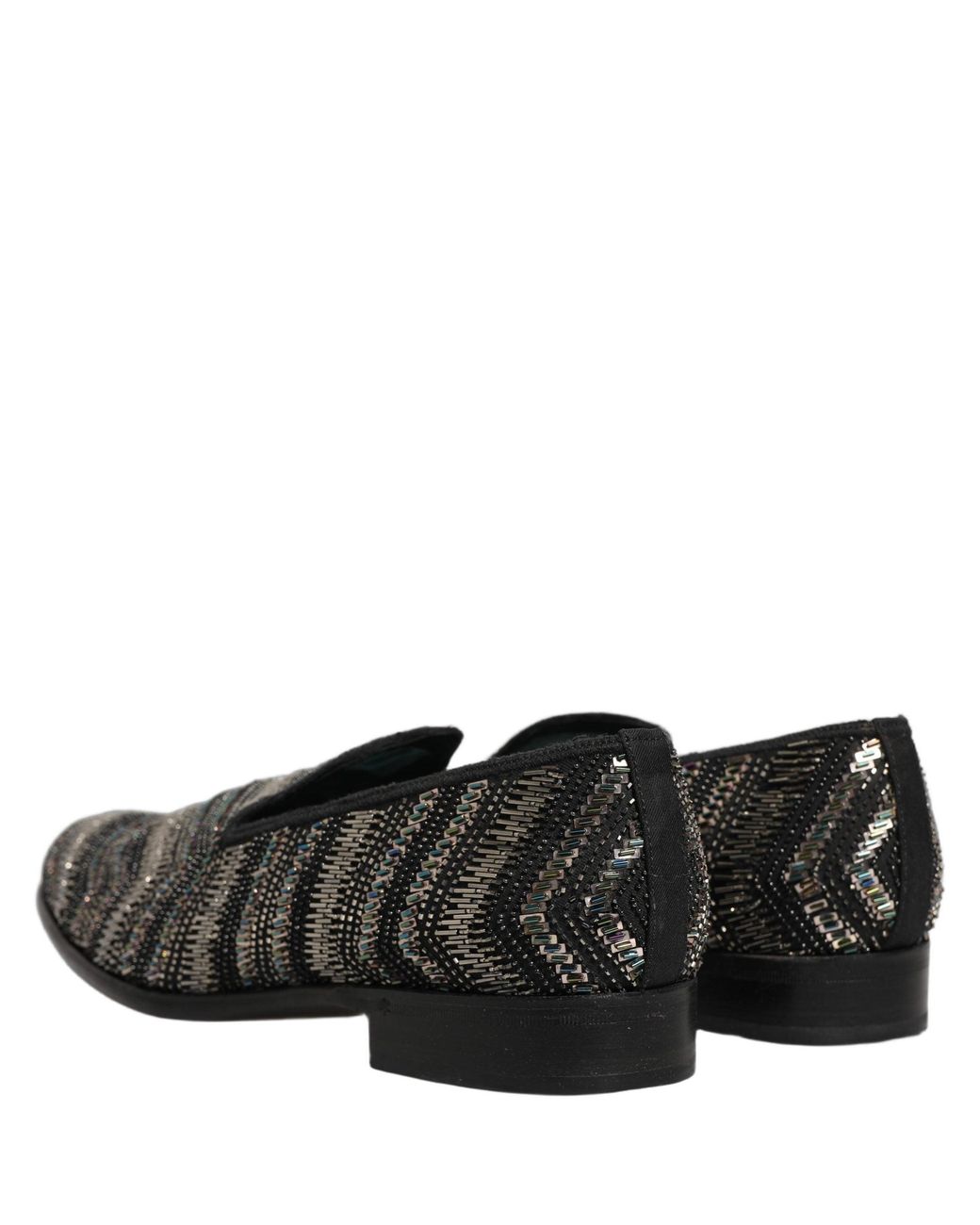 Dolce & Gabbana Black Silver Embellished Slip On Loafers Shoes for men