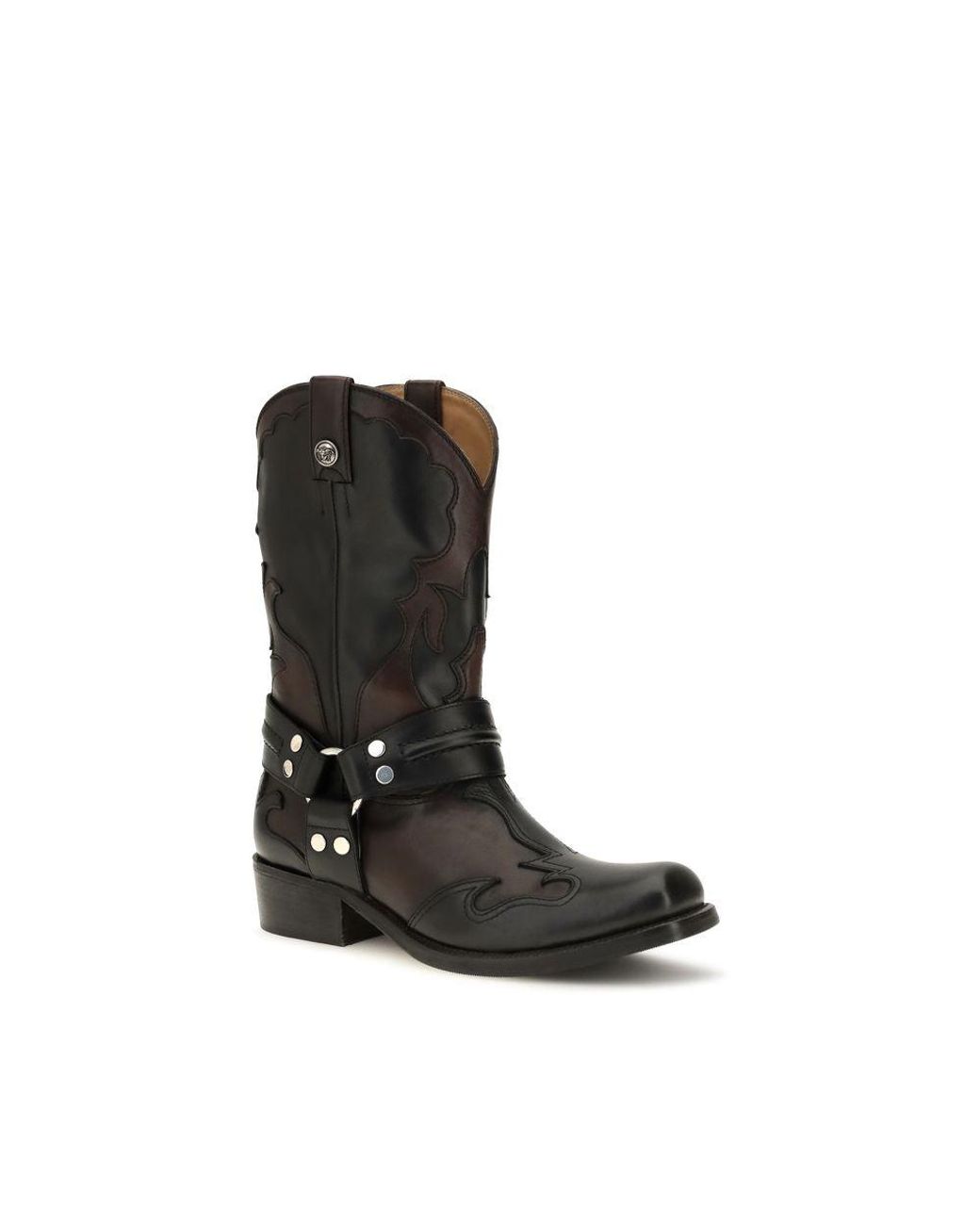 Versace Black Calf Leather Bos Taurus Ankle Boots