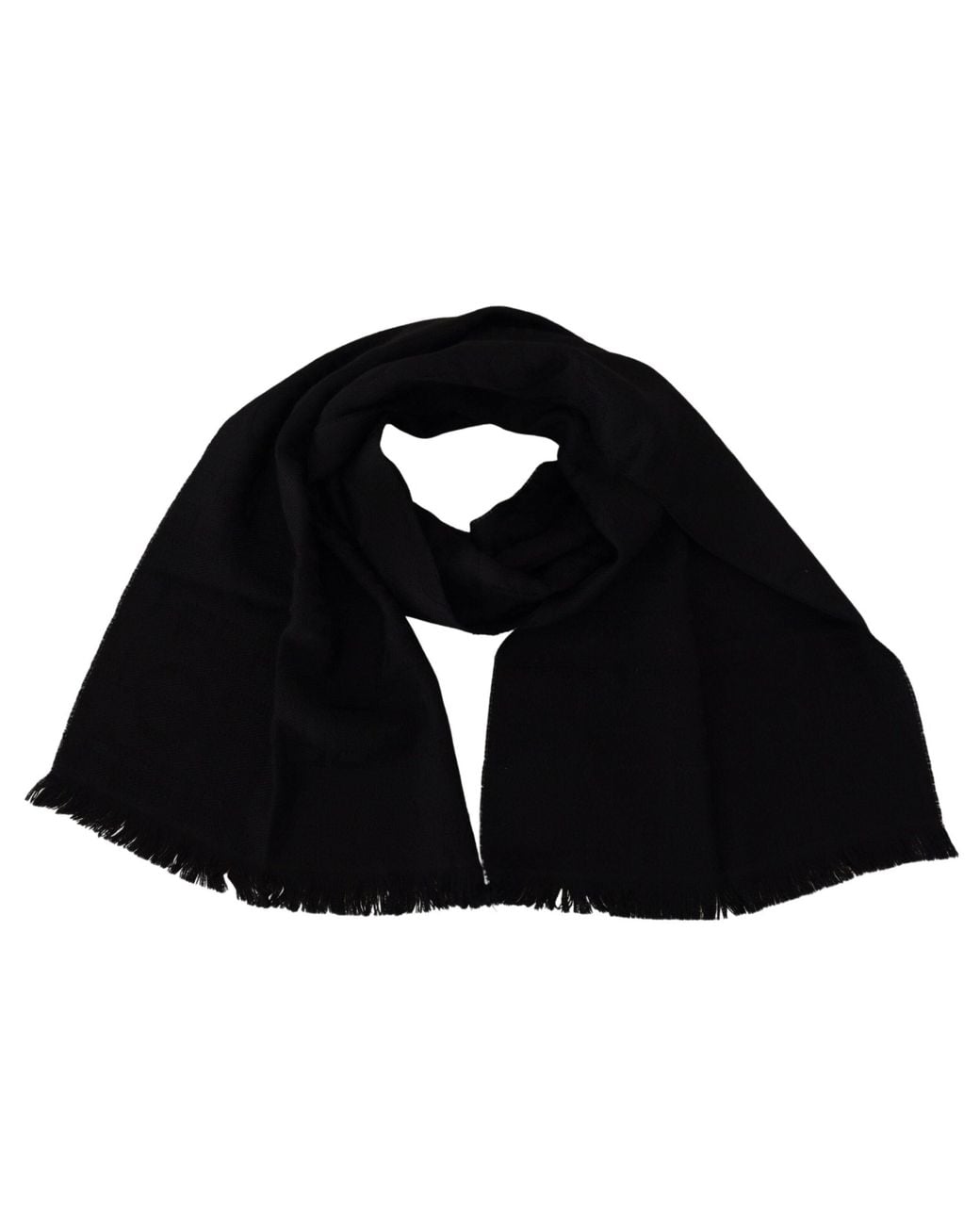Gianfranco Ferré Black Wool Neck Wrap Shawl Fringes Scarf