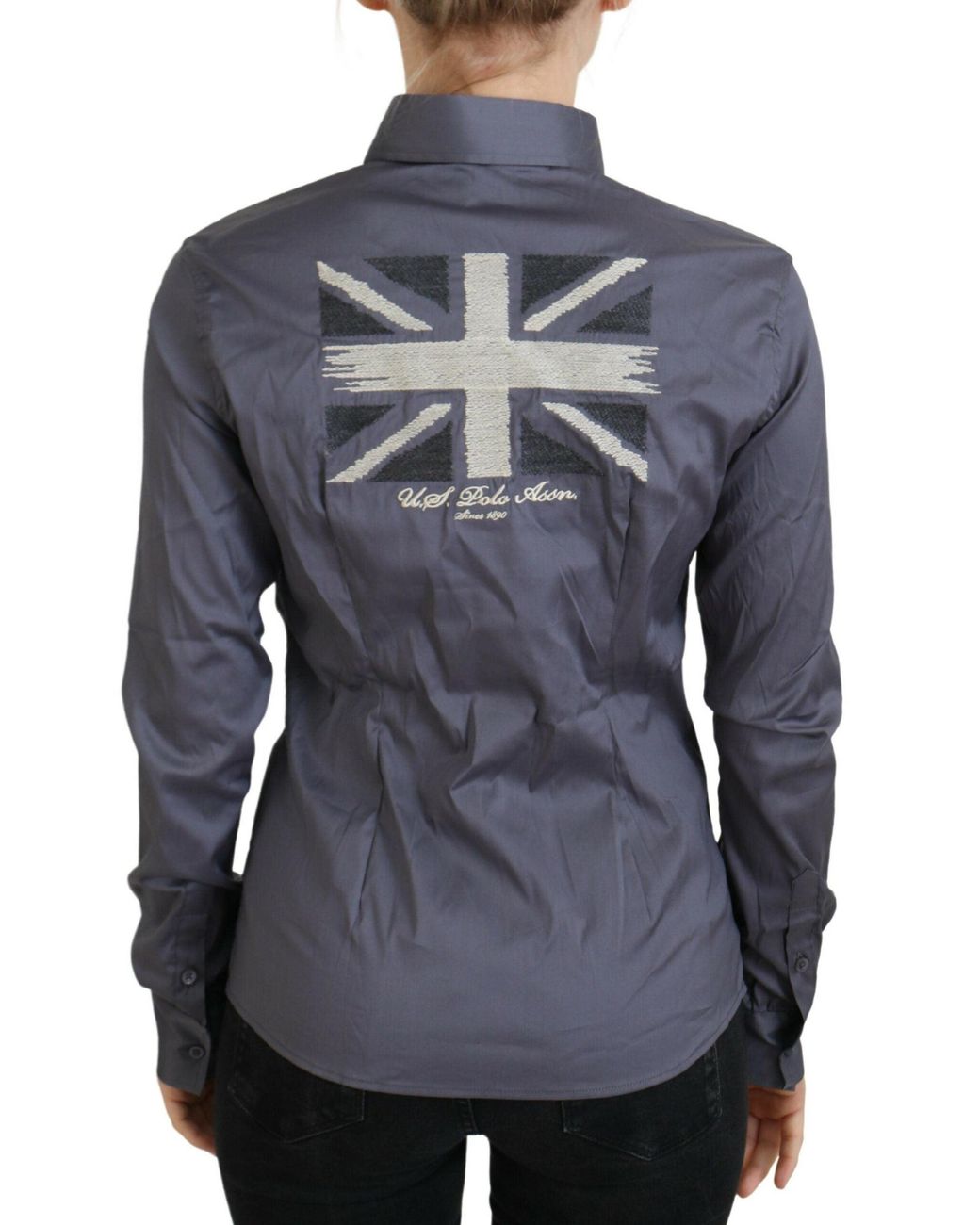 U.S. POLO ASSN. Blue Printed Long Sleeves Colla Top