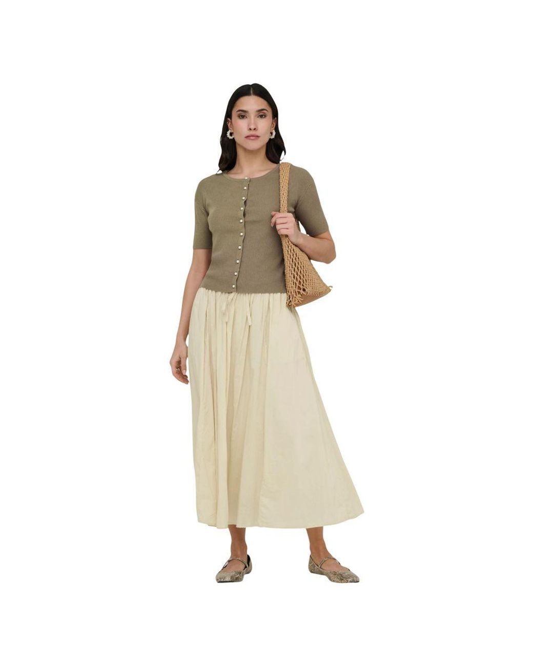 Jacqueline De Yong Natural Cotton Long Skirt