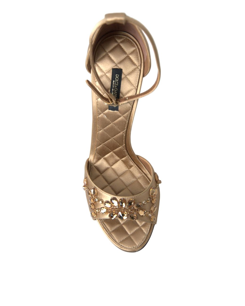 Dolce & Gabbana Metallic Satin Ankle Strap Crystal Sandals Shoes