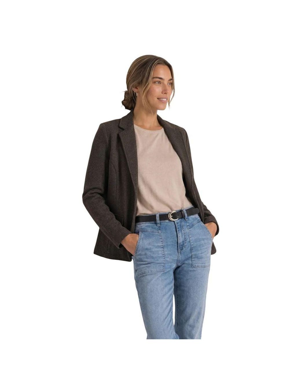 Street One Blue Brown Polyester Blazer