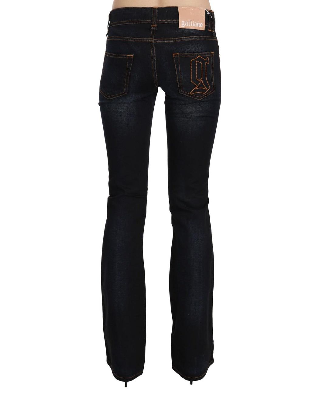 John Galliano Black Blue Washed Mid Waist Regular Leg Boot Cut Denim Jeans