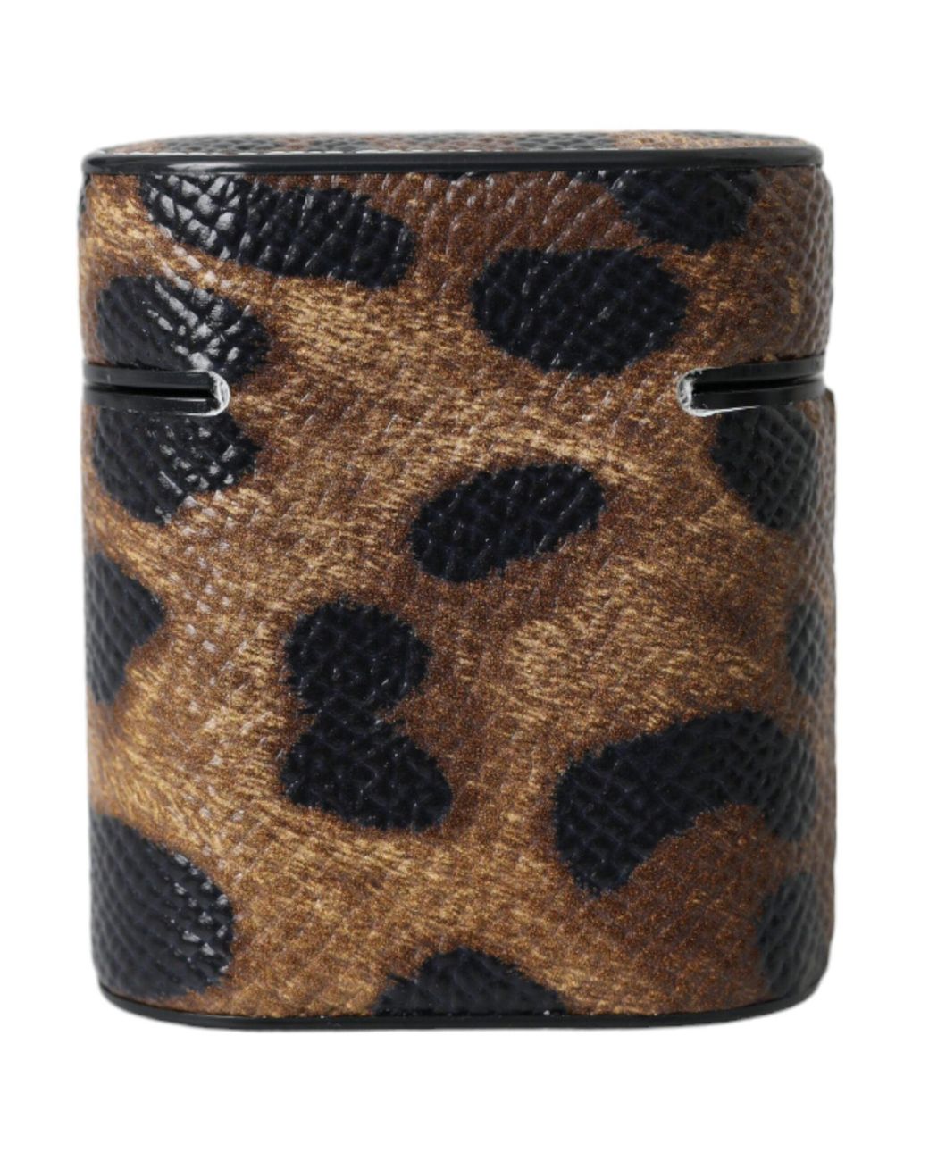 Dolce & Gabbana Black Leopard Calf Leather Metal Logo Plaque Airpods Case