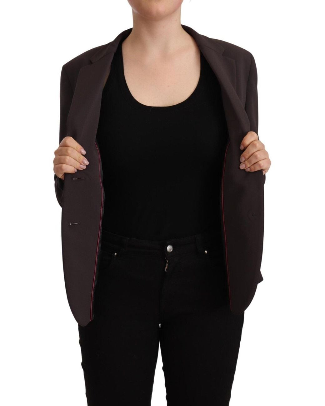 F.it Black Brown Long Sleeve Single Breasted Jacket Blazer