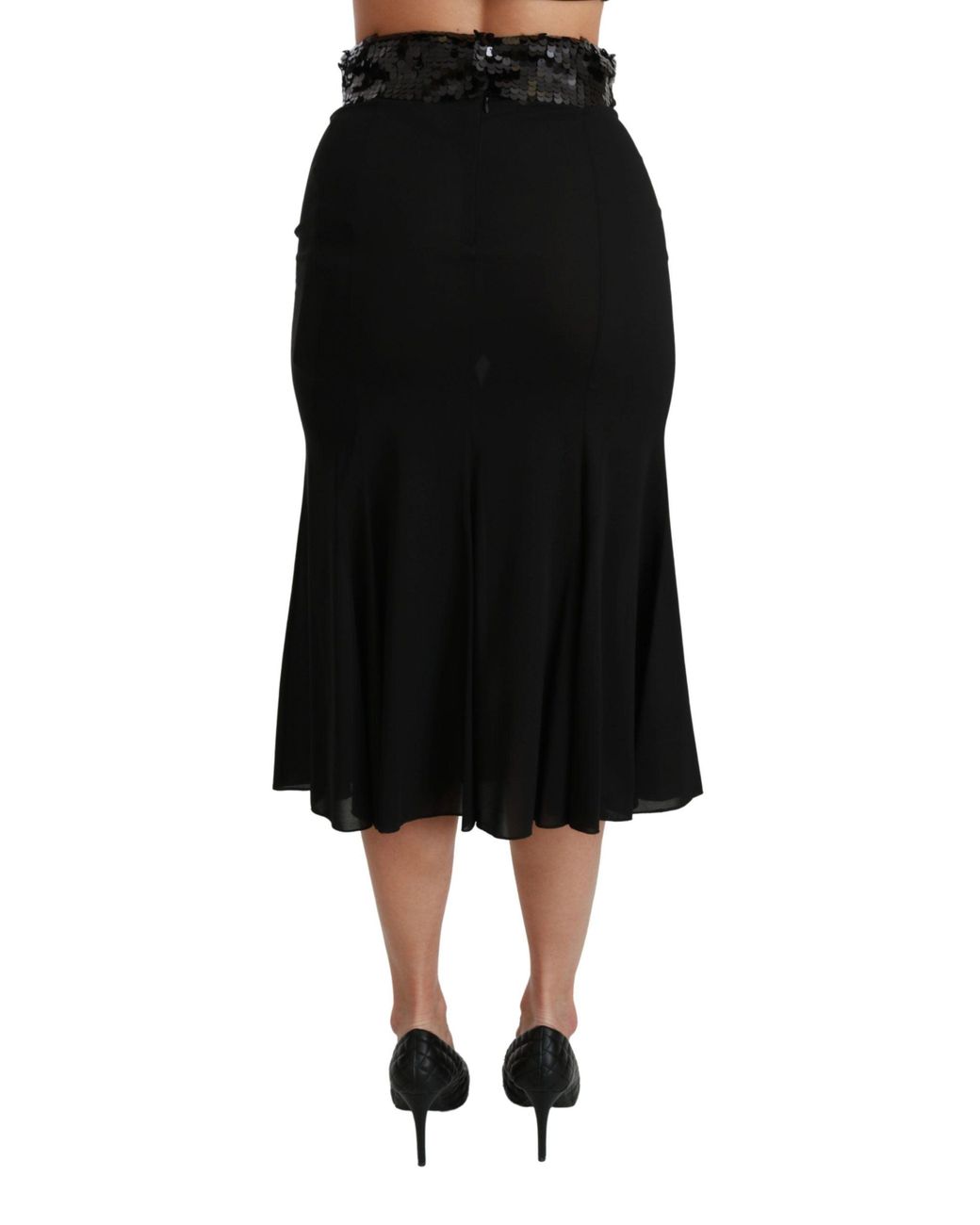 Dolce & Gabbana Black High Waist Mermaid Midi Silk Skirt