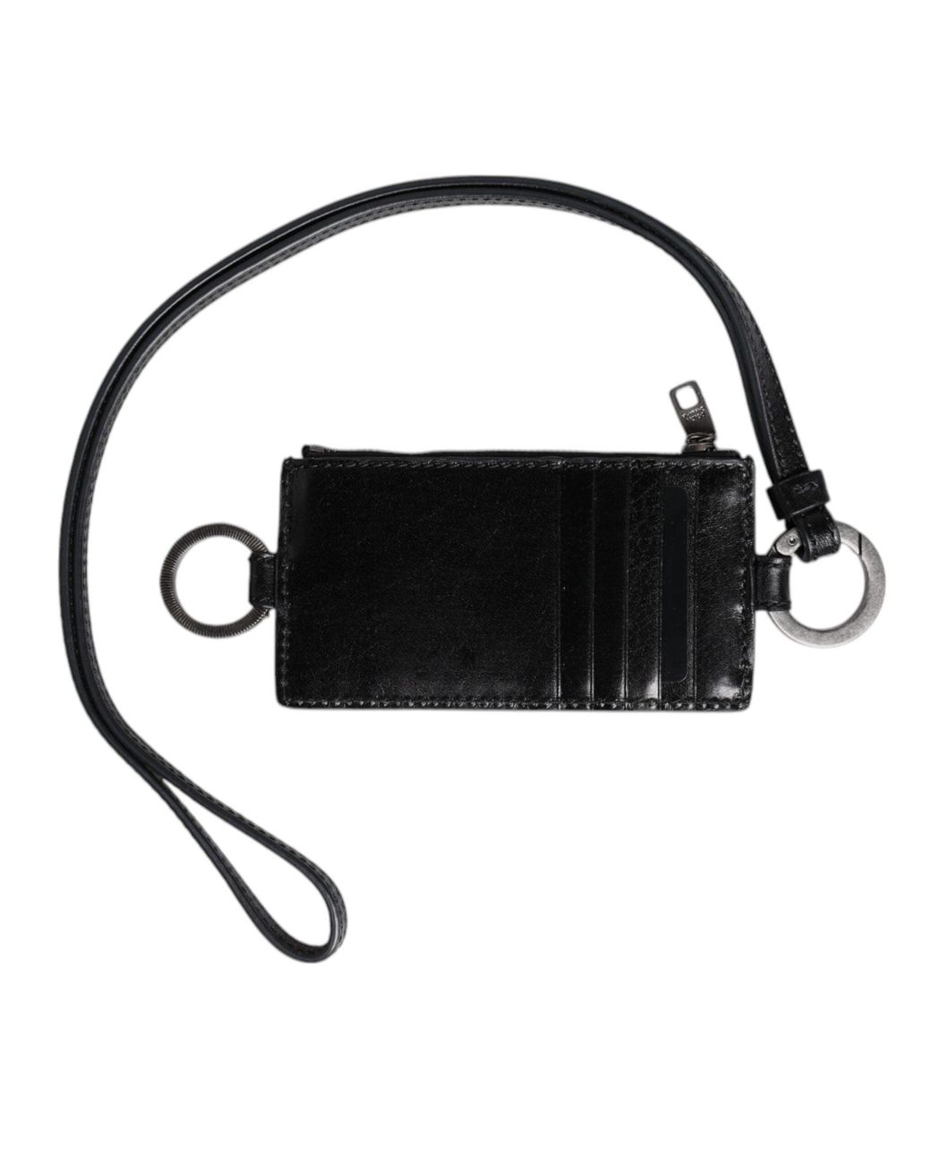Dolce & Gabbana Black Leather Logo Embossed Lanyard Card Holder Wallet for men