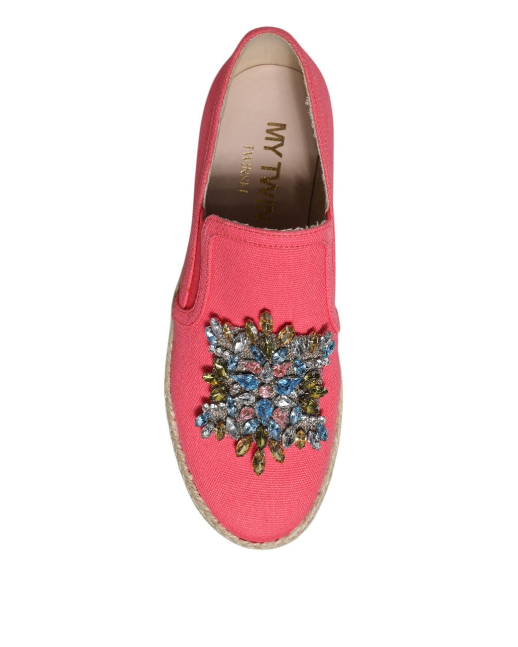Twinset Red Pink Canvas Crystal Embellished Slip On Shoes for men