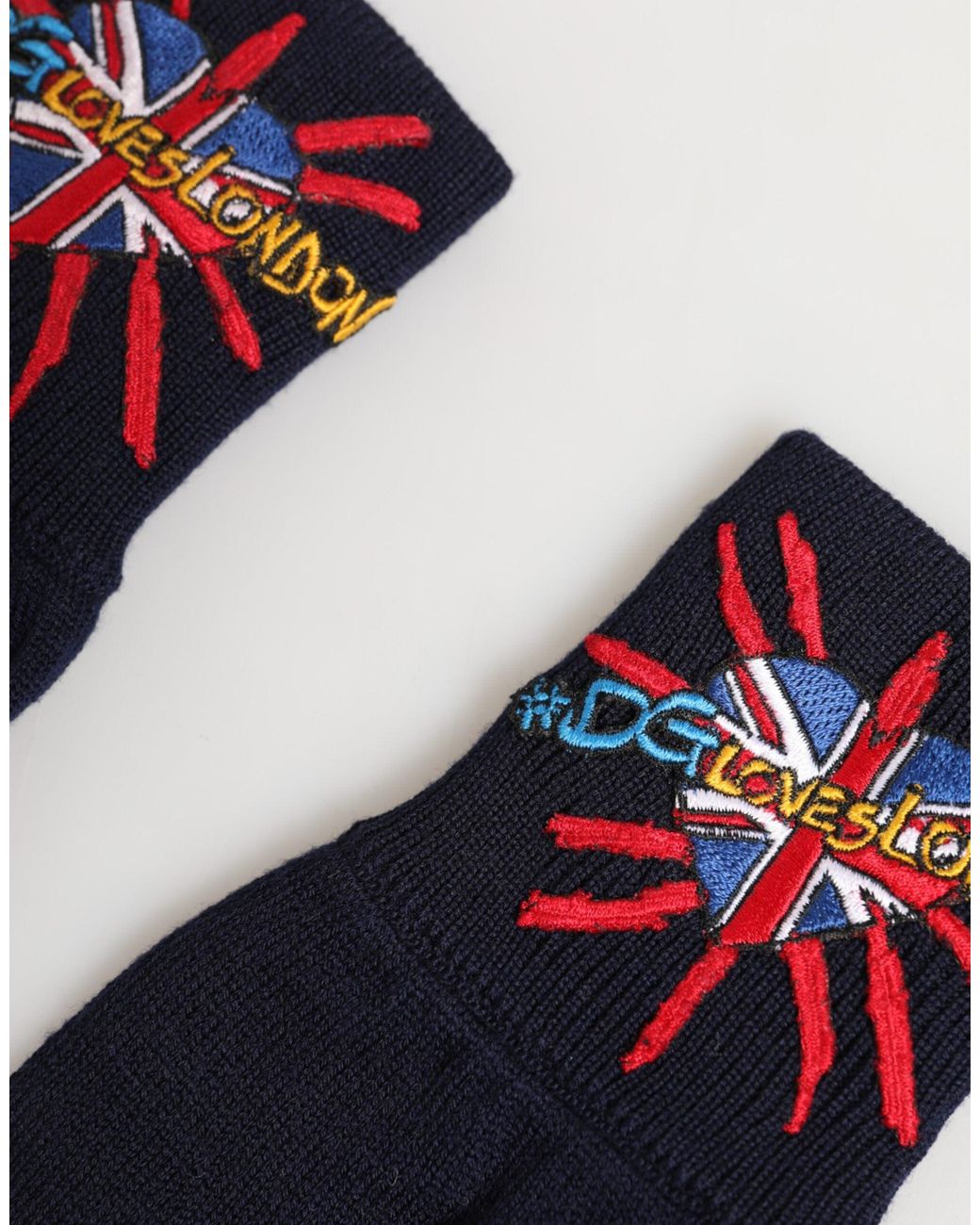 Dolce & Gabbana Blue Wool Knit #Dgloveslondon Embroidered Mitten Gloves Virgin for men