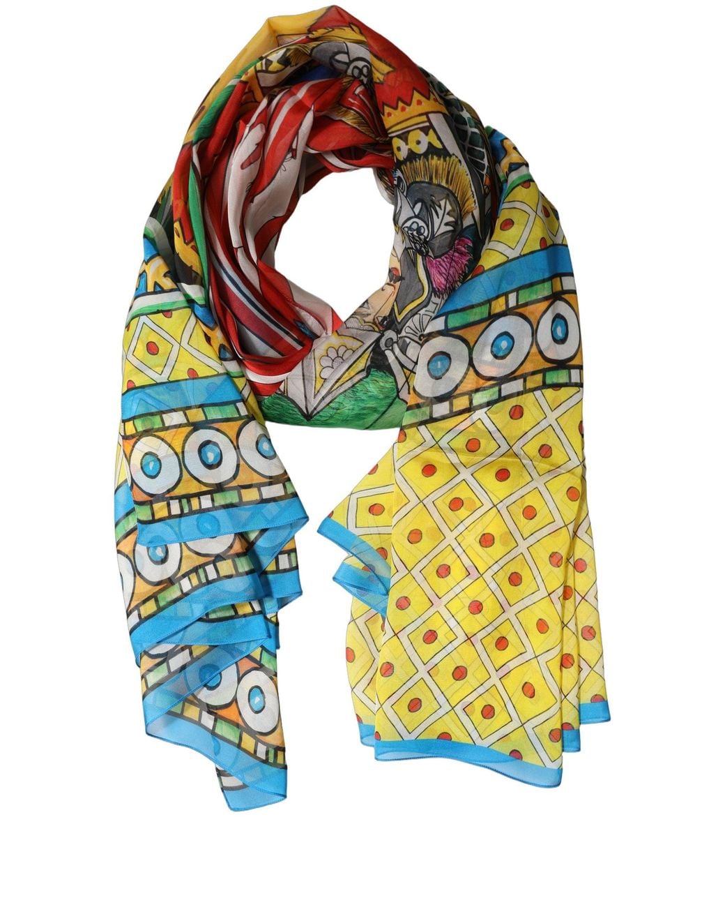 Dolce & Gabbana Blue Multicolor Silk Printed Shawl Stole Scarf