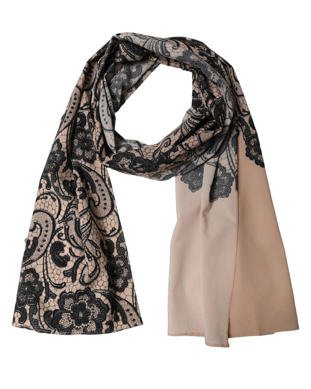 Dolce & Gabbana Multicolor Black Beige Floral Lace Silk Neck Shawl Scarf