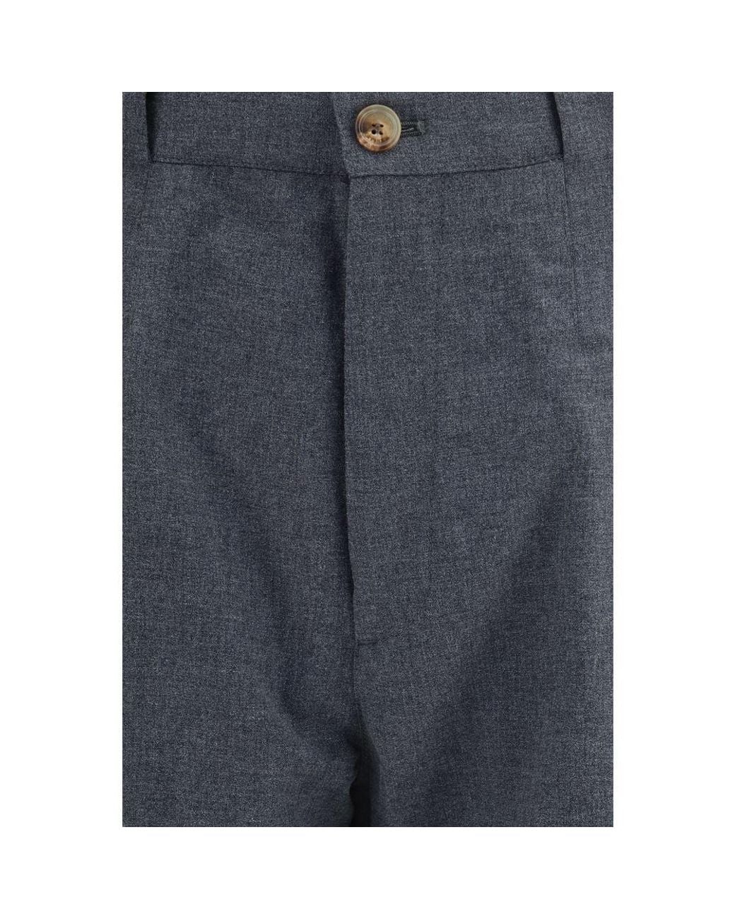 Brunello Cucinelli Blue Gray Wool Oves Aries Dress Pants for men