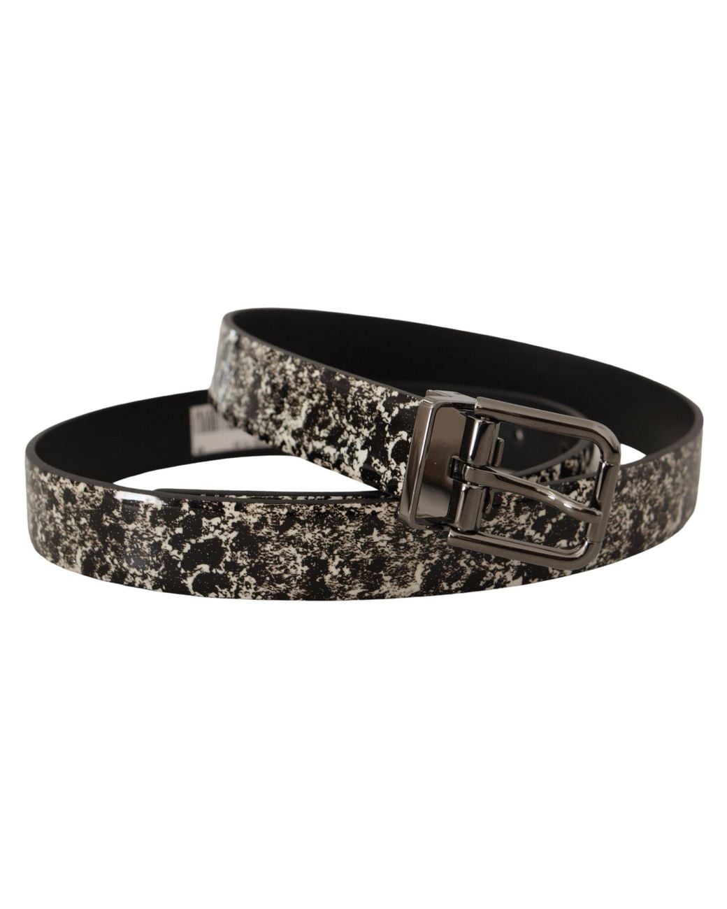 Dolce & Gabbana Black Marble Print Leather Gray Logo Belt for men