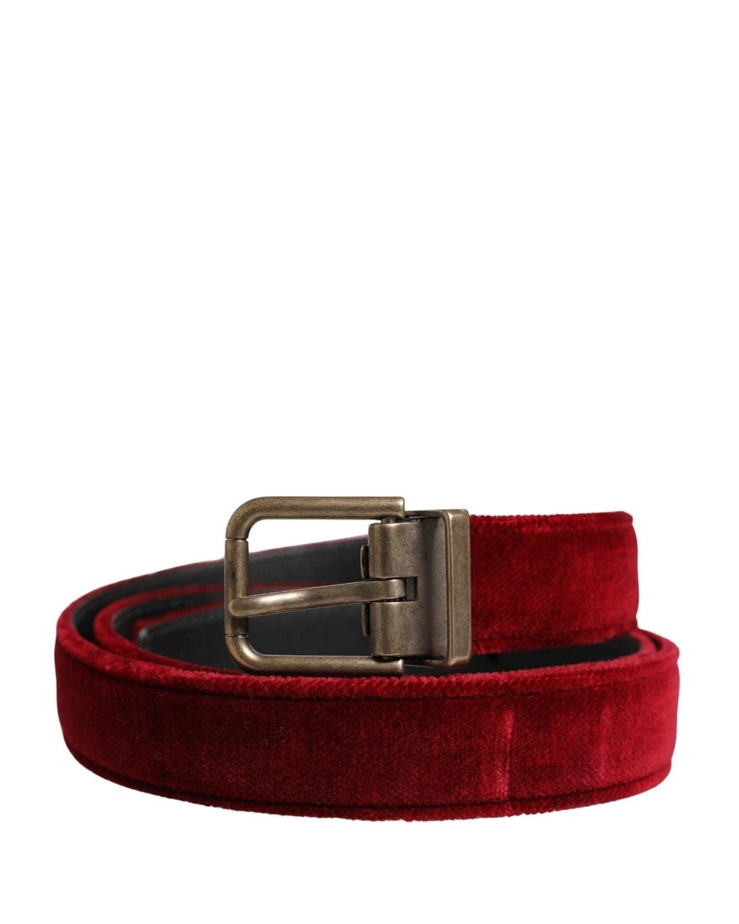 Dolce & Gabbana Red Velvet Cotton Metal Buckle Belt Calf for men