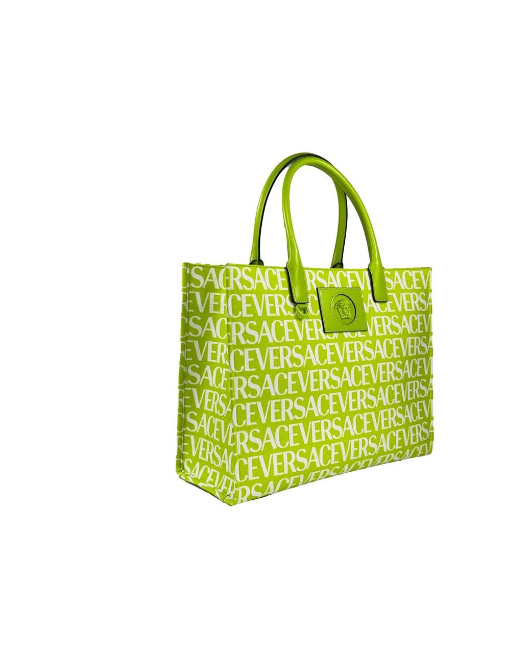 Versace Green Medusa Large Canvas Tote Bag
