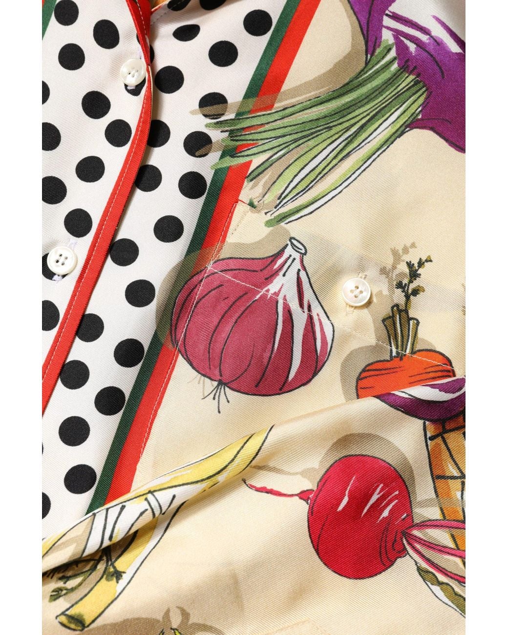 Dolce & Gabbana Multicolor Vegetables Silk Long Sleeves Top for men