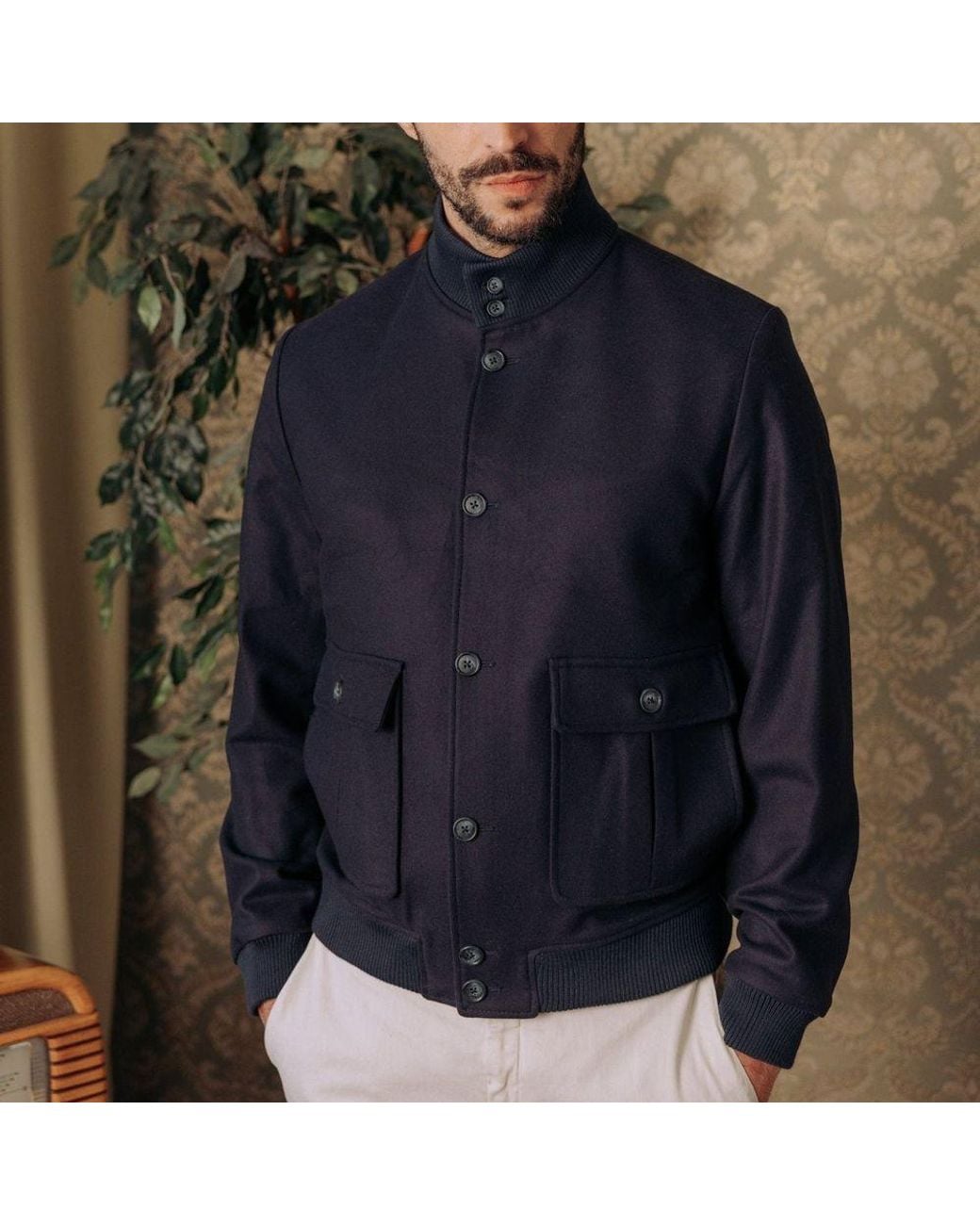 AUTORE Blue Virgin Wool Bomber for men