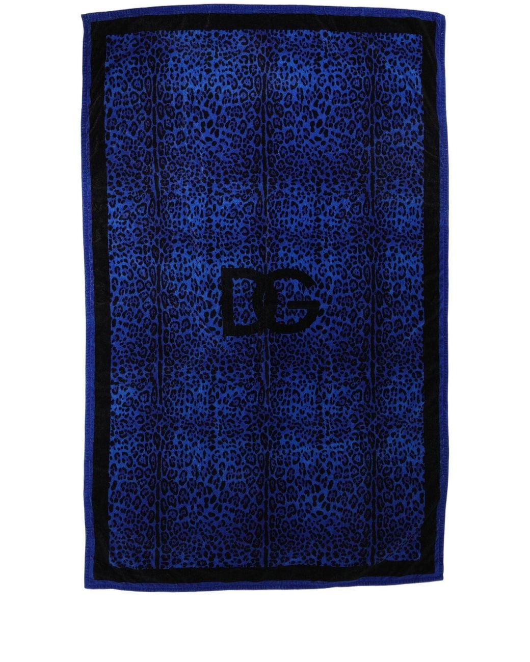 Dolce & Gabbana Royal Blue Leopard Dg Logo 100% Cotton Beach Towel